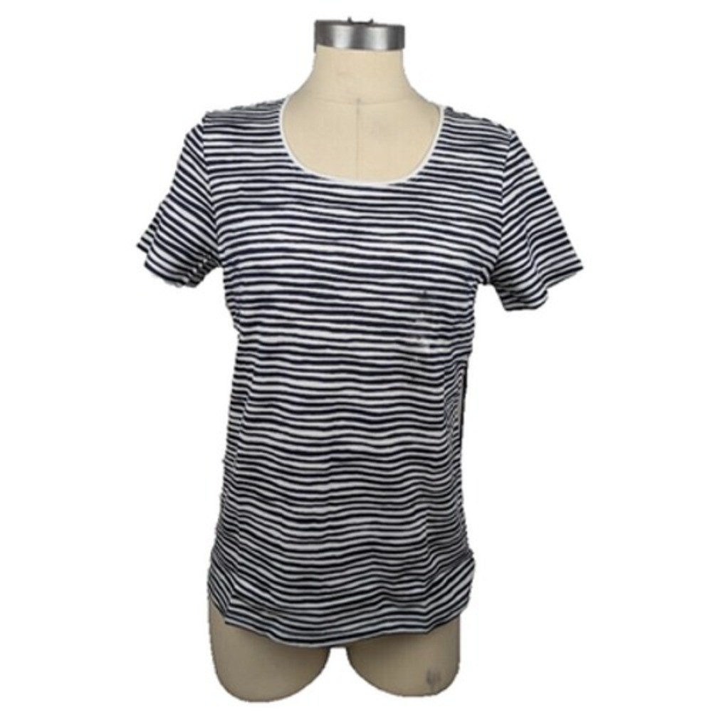Karen Scott Striped Scoop-Neck Top Intrepid Blue Women's Size S Short Sleeve